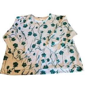 Liz Claiborne Crewneck Lightweight Sweatshirt Lt Gray Green Floral Plus Size 3X